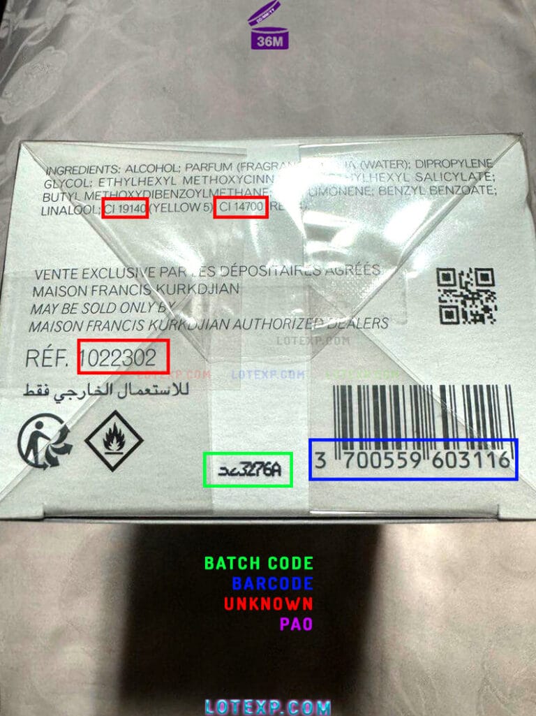 Maison Francis Kurkdjian Batch Code | Cosmetic calculator - Batch code ...