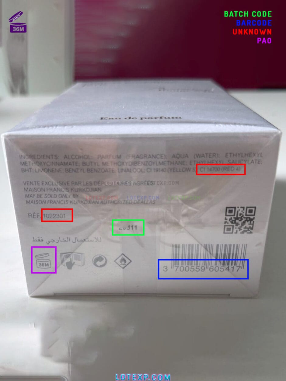 Maison Francis Kurkdjian Batch Code | Cosmetic calculator - Batch code ...