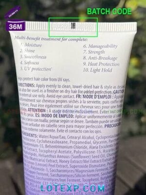Alterna hair oil bottle with a batch code to be checked on Lotexp.com.