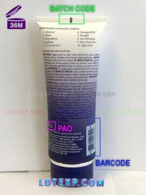 Professional-sized Alterna product with a batch code, used in a salon setting.