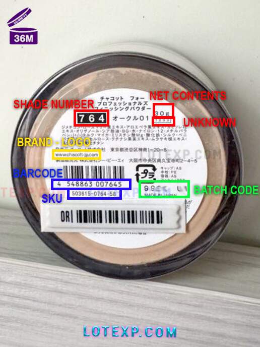 Check Chacott Batch Code 7 Chacott Finishing Powder compact with a visible lot number, ready for checking