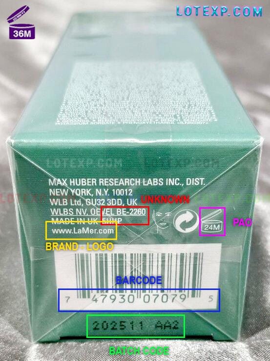La Mer Expiration Date 2 La Mer The Hand Treatment tube, featuring a clear indication for batch code checking.