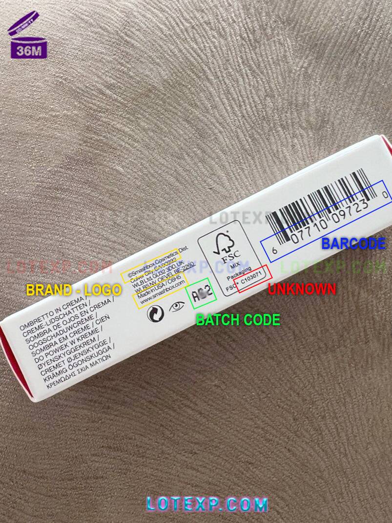 Check Smashbox Expired Date 4 Smashbox Lip Gloss tube, displaying the printed batch code on the side.