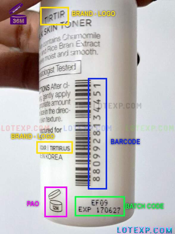 Tirtir Expiry Date Check 3 Tirtir Body Lotion bottle showing the batch code for expiry date checking.