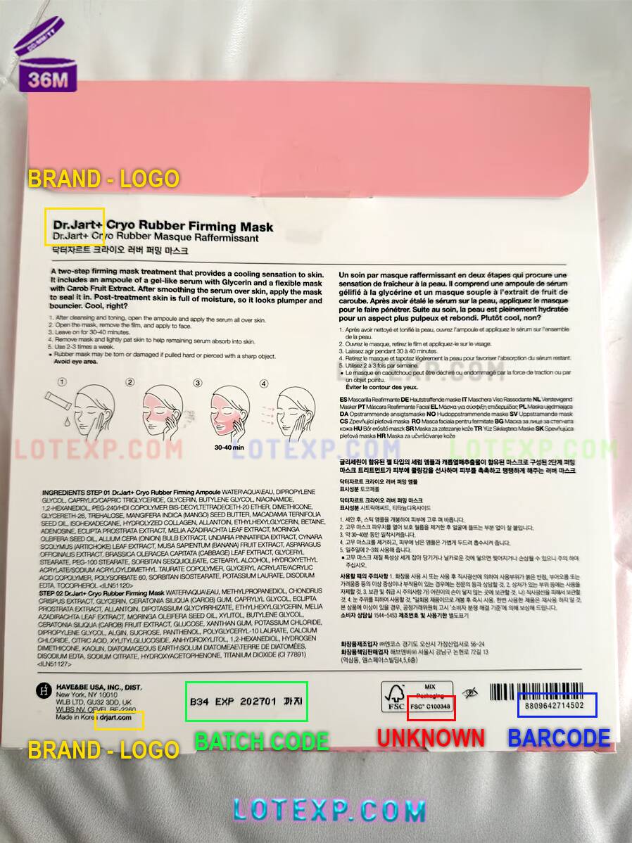Dr Jart+ Batch Code 11 Dr.Jart Dermask Firming Solution sheet mask