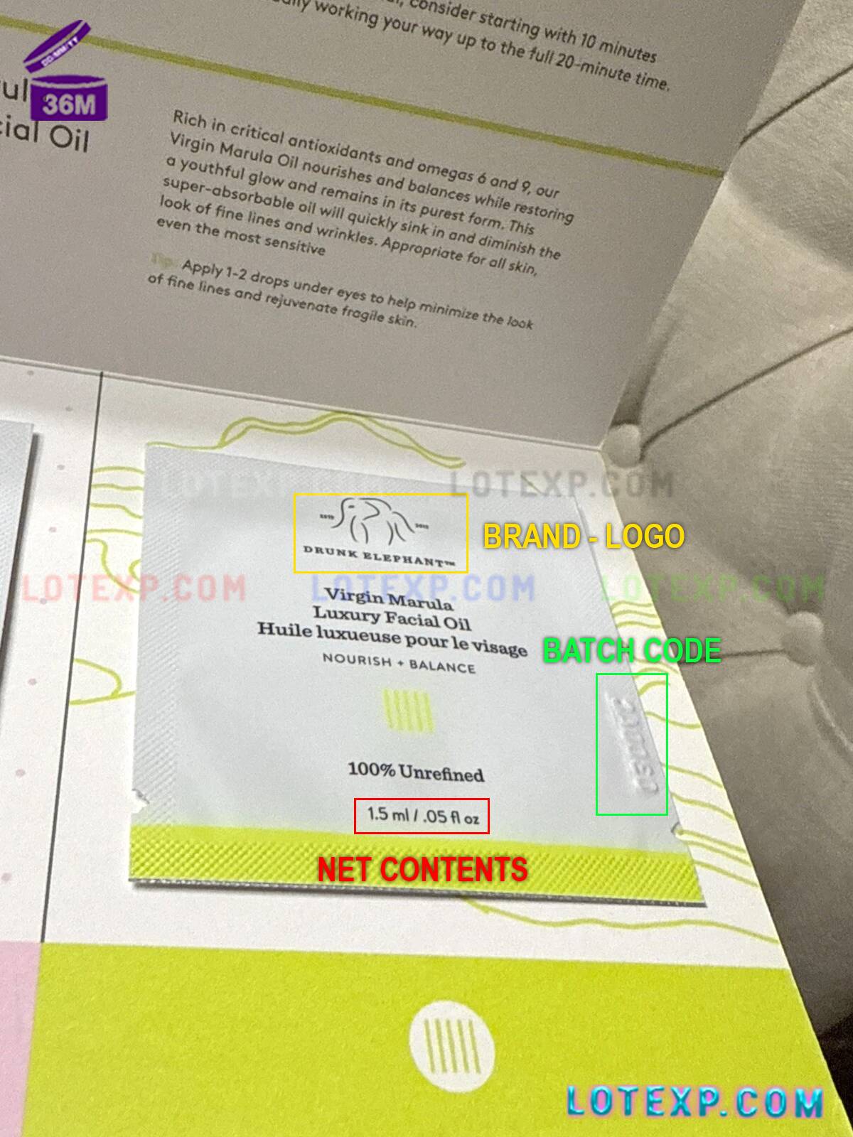 Drunk Elephant Batch Code Checker 8 Close-up of Drunk Elephant makeup product with batch code highlighted.