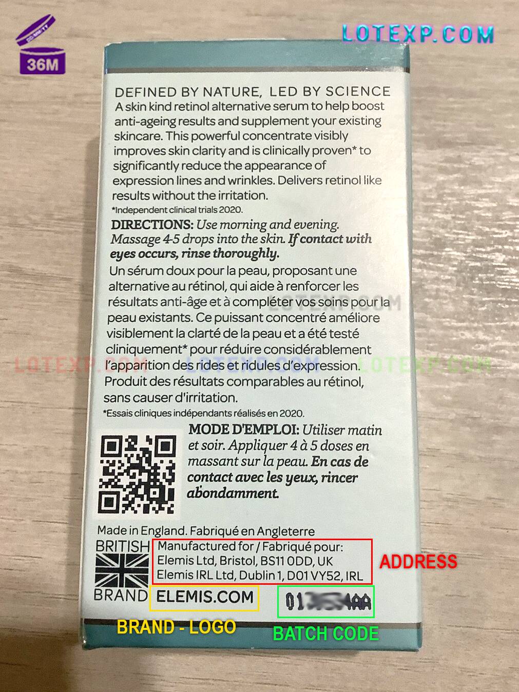 Elemis Batch Code Checker 8 Elemis bath and shower oil bottle, with the batch code visible.