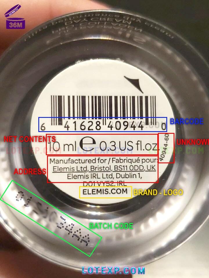 Elemis Batch Code Checker 9 Elemis collagen supplement vial or bottle, displaying the batch code.