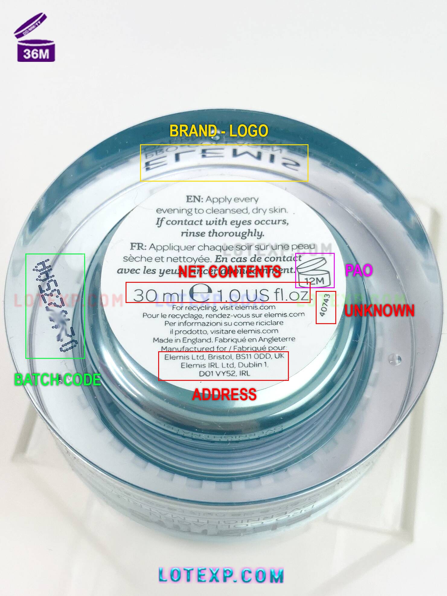 Elemis Batch Code Checker 10 Elemis lip or cheek product, highlighting where to find the batch code.