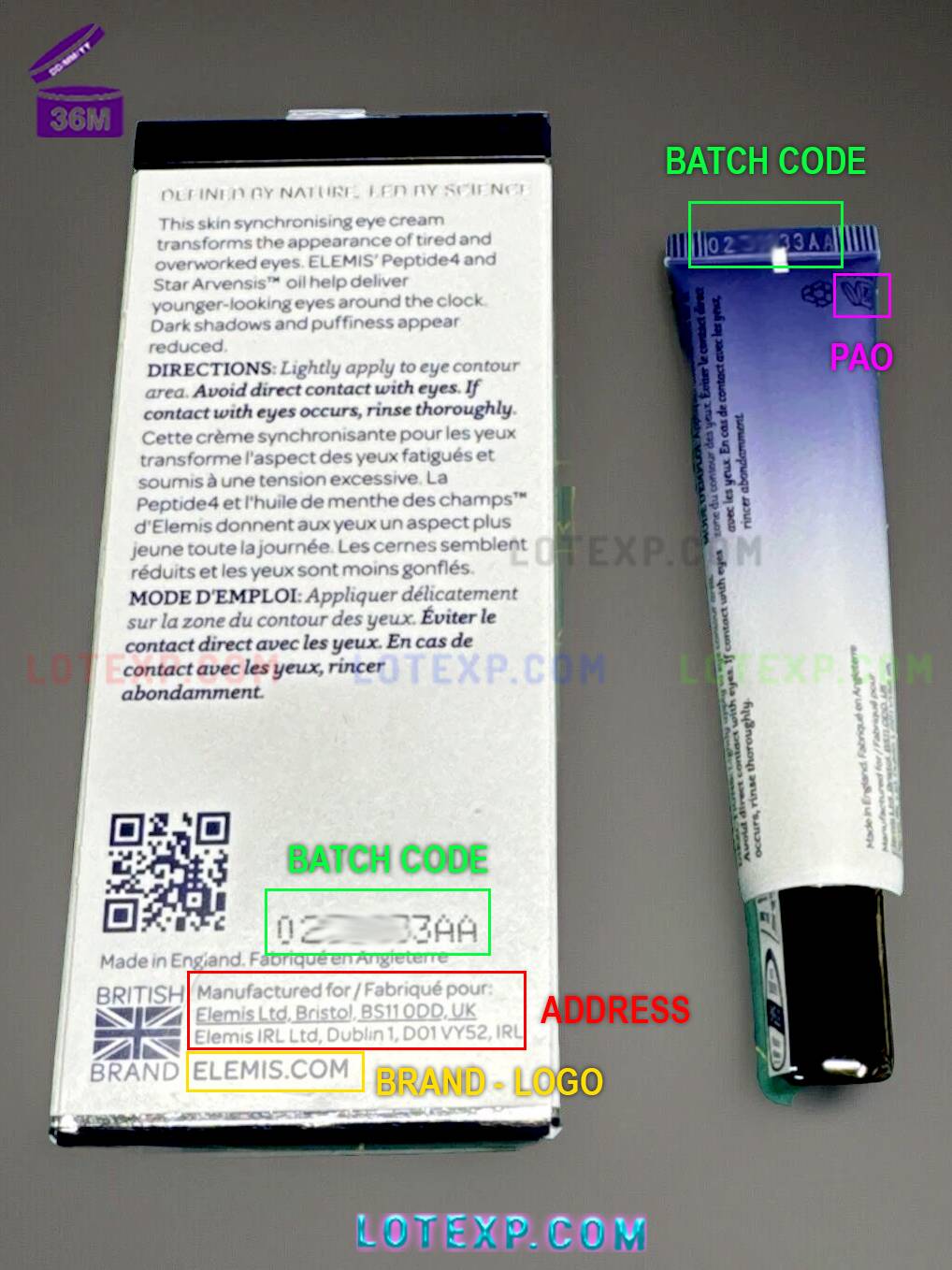 Elemis Batch Code Checker 12 Elemis eye cream jar, with its batch code clearly displayed.