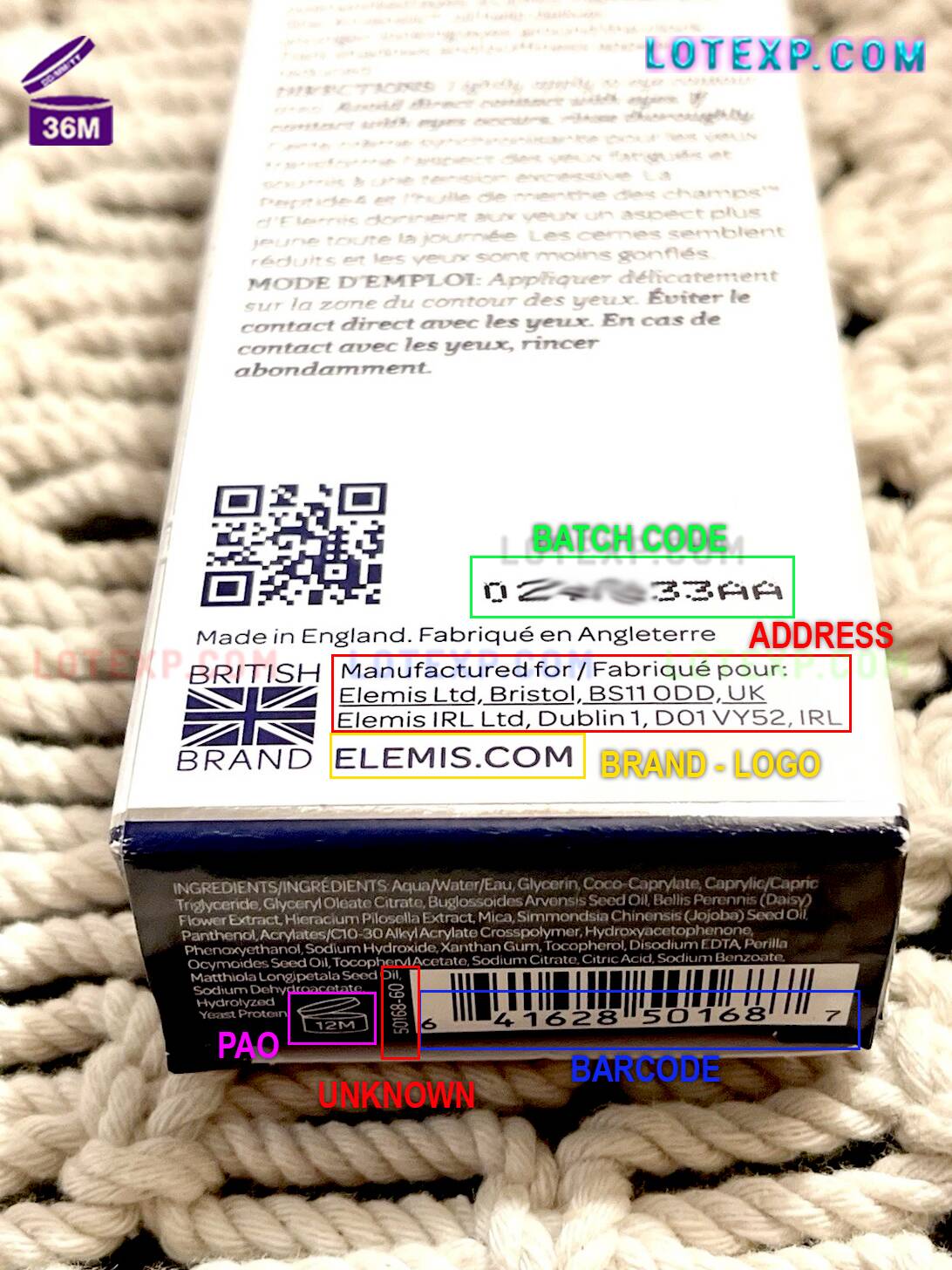 Elemis Batch Code Checker 13 Elemis hair mask tub or shampoo bottle, highlighting the batch code.