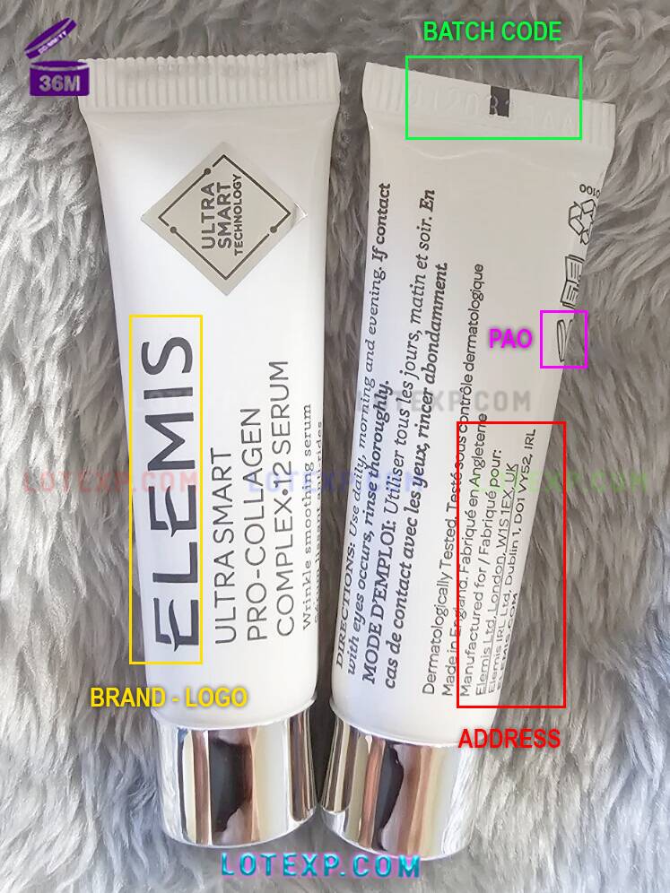 Elemis Batch Code Checker 15 Elemis makeup product (e.g., primer) with its batch code visible.