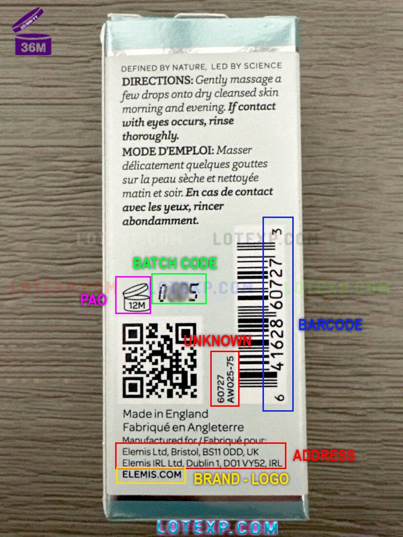 Elemis Batch Code Checker 17 Image showing Elemis skincare product with a batch code, demonstrating expiry date check.