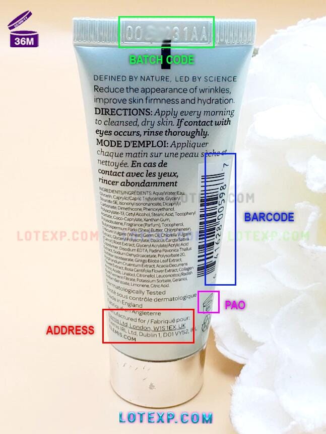 Elemis Batch Code Checker 18 Elemis primer tube, with the batch code printed on it.
