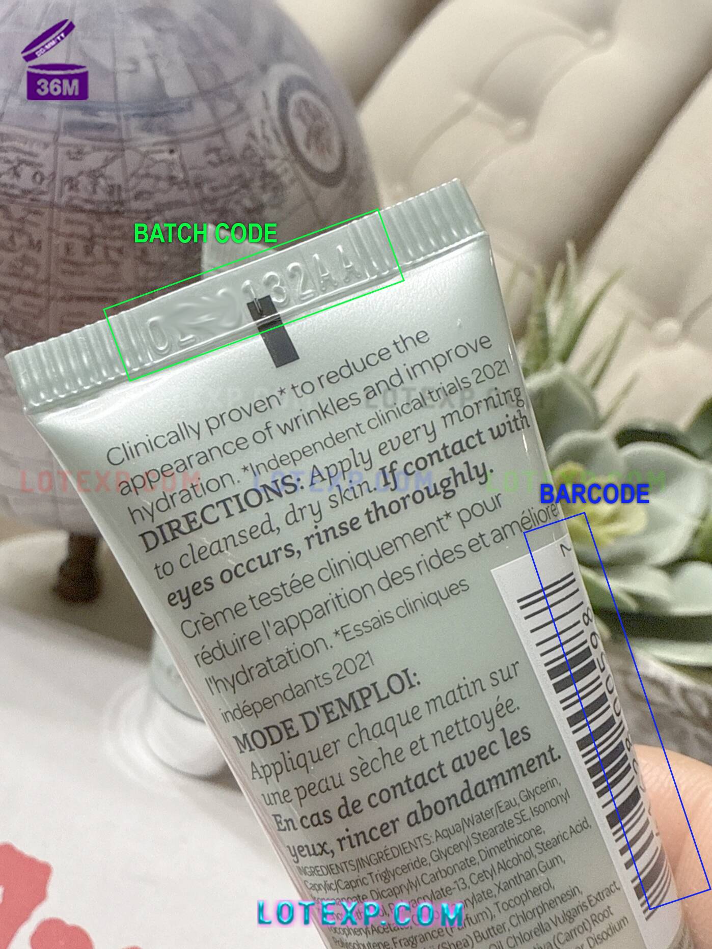 Elemis Batch Code Checker 20 Elemis beauty supplement bottle or box, showing the batch code location.