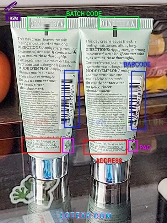Elemis Batch Code Checker 22 A glass bottle of an Elemis wellness shot or drink, with batch information.