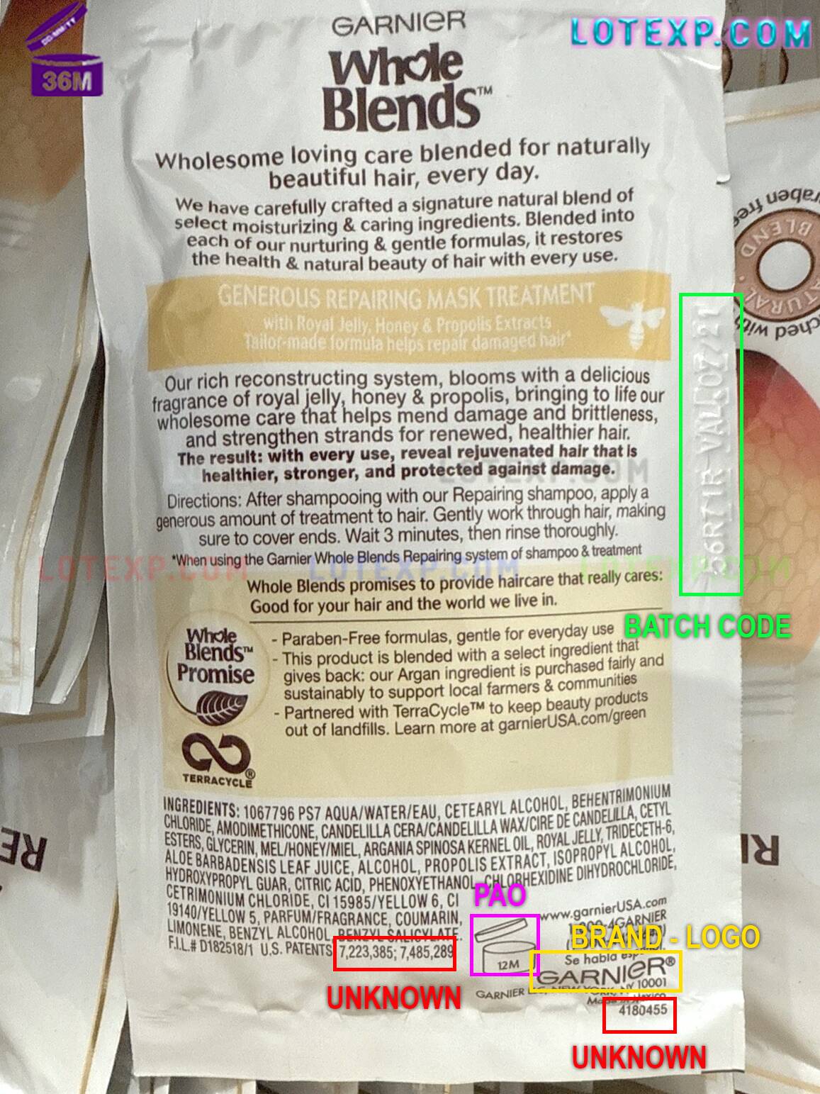 Garnier Batch Code 2 Garnier Ambre Solaire sun cream tube, highlighting the batch code for date calculation via Lotexp.com.