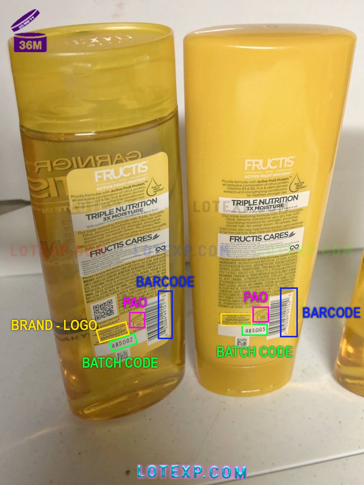 Garnier Batch Code 12 A bottle of Garnier Ambre Solaire Kids Sun Protection Spray, highlighting its batch code for expiry date checking on Lotexp.