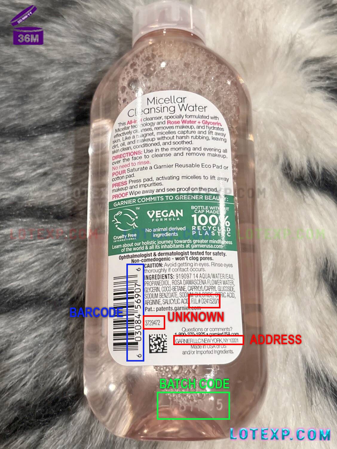 Garnier Batch Code 15 A bottle of Garnier Pure Active facial cleanser, with its batch code clearly visible for date checking on Lotexp.