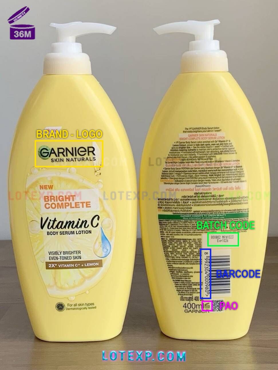Garnier Batch Code 18 Garnier Whole Blends conditioner bottle, showing the lot number for date verification through Lotexp.com.
