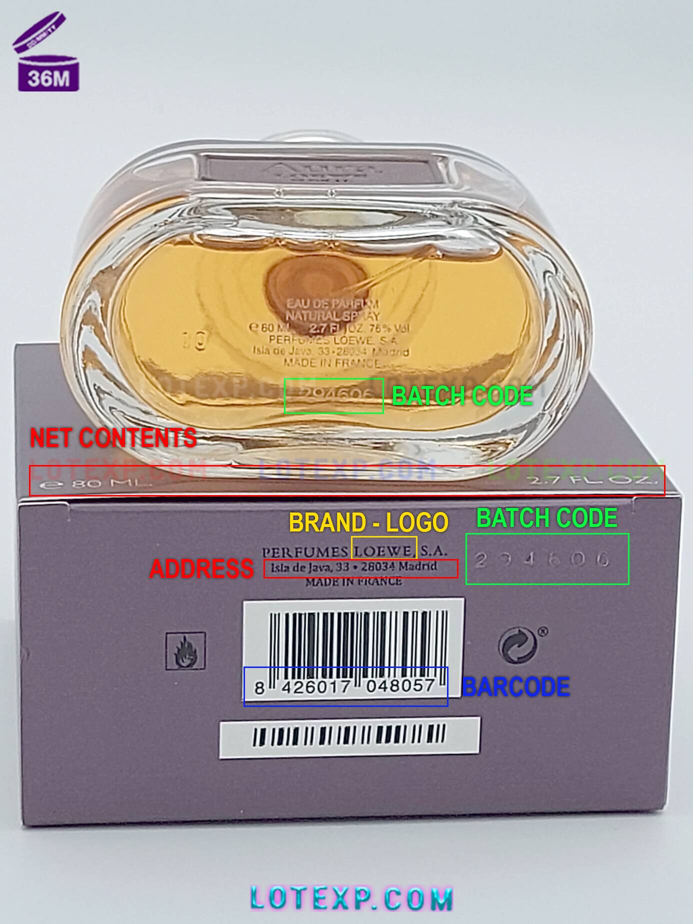 Loewe Batch Code 5 Iconic Loewe Agua de Loewe bottle, showing its batch code for expiry date lookup via Lotexp.com