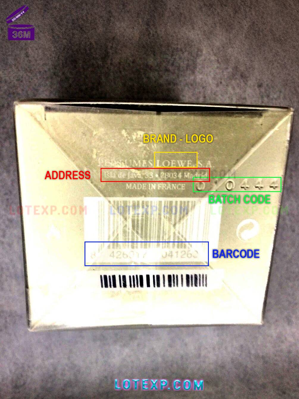 Loewe Batch Code 8 Loewe Esencia perfume bottle, showing its batch code for expiry date calculation via Lotexp.com's app
