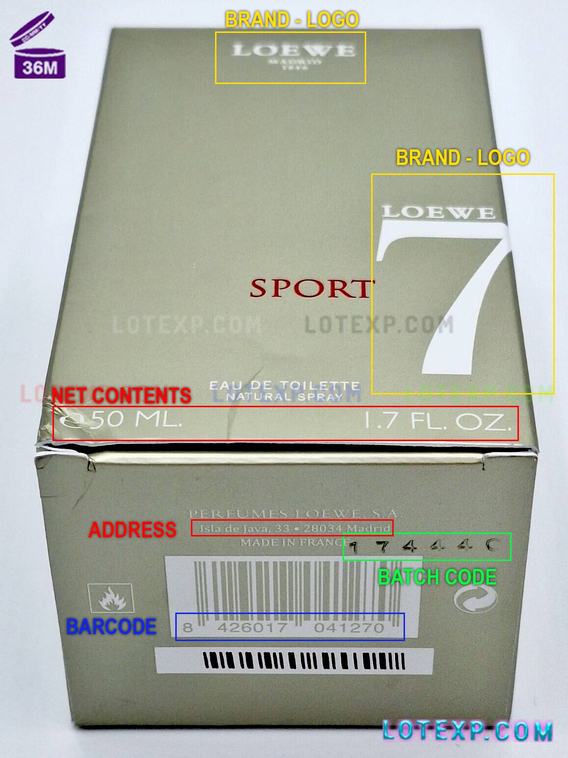 Loewe Batch Code 14 Loewe shower gel bottle, indicating a need to check its expiry date for safe use with Lotexp.com