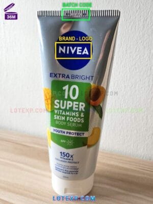 The iconic blue tin of Nivea Creme, with batch code visible.