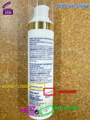 Nivea In-Shower Body Lotion bottle, with its batch code clearly marked.