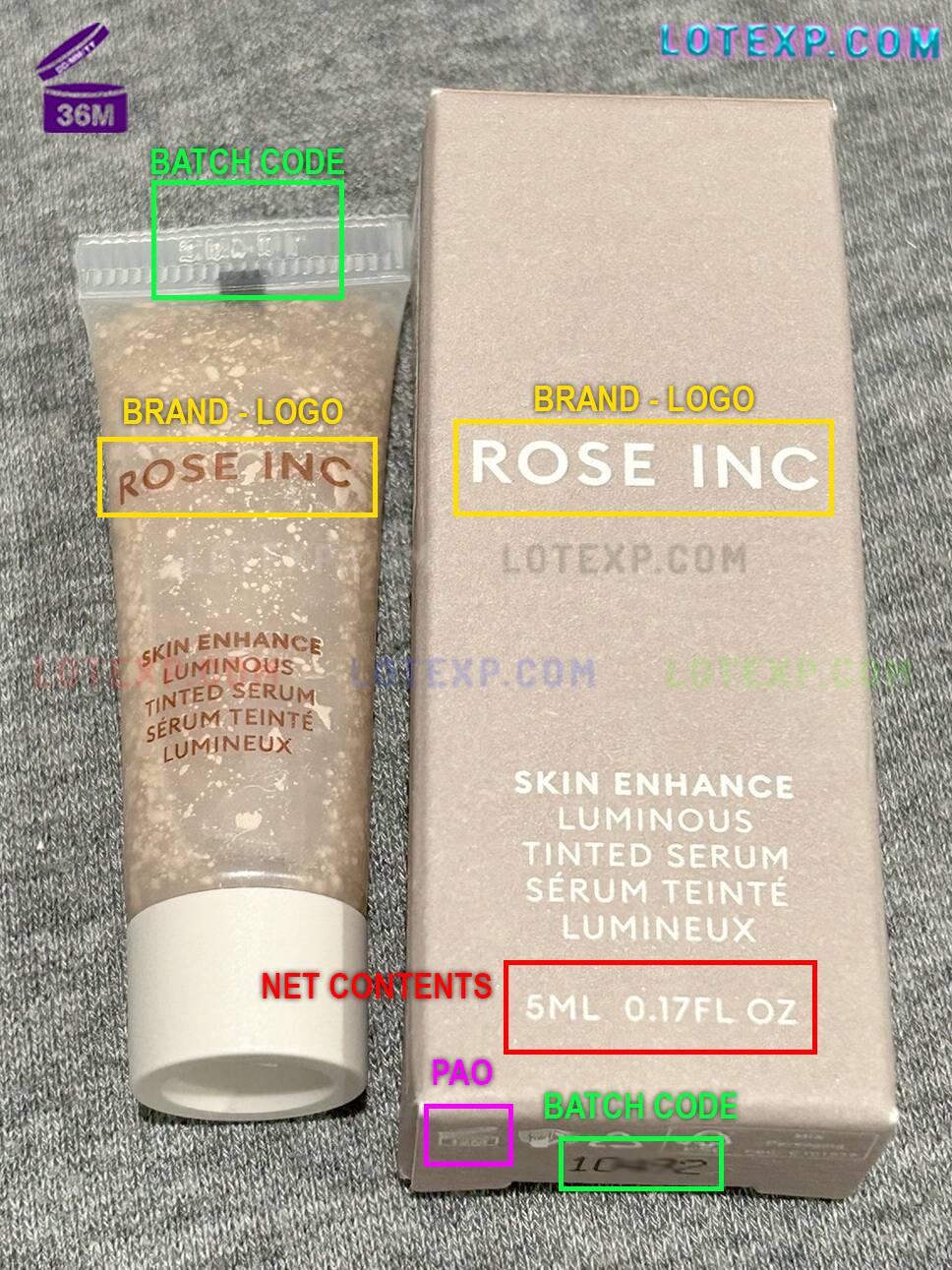 Rose Inc Batch Code Checker 14 Rose Inc Luminous Eye Tint tube or compact, for checking freshness