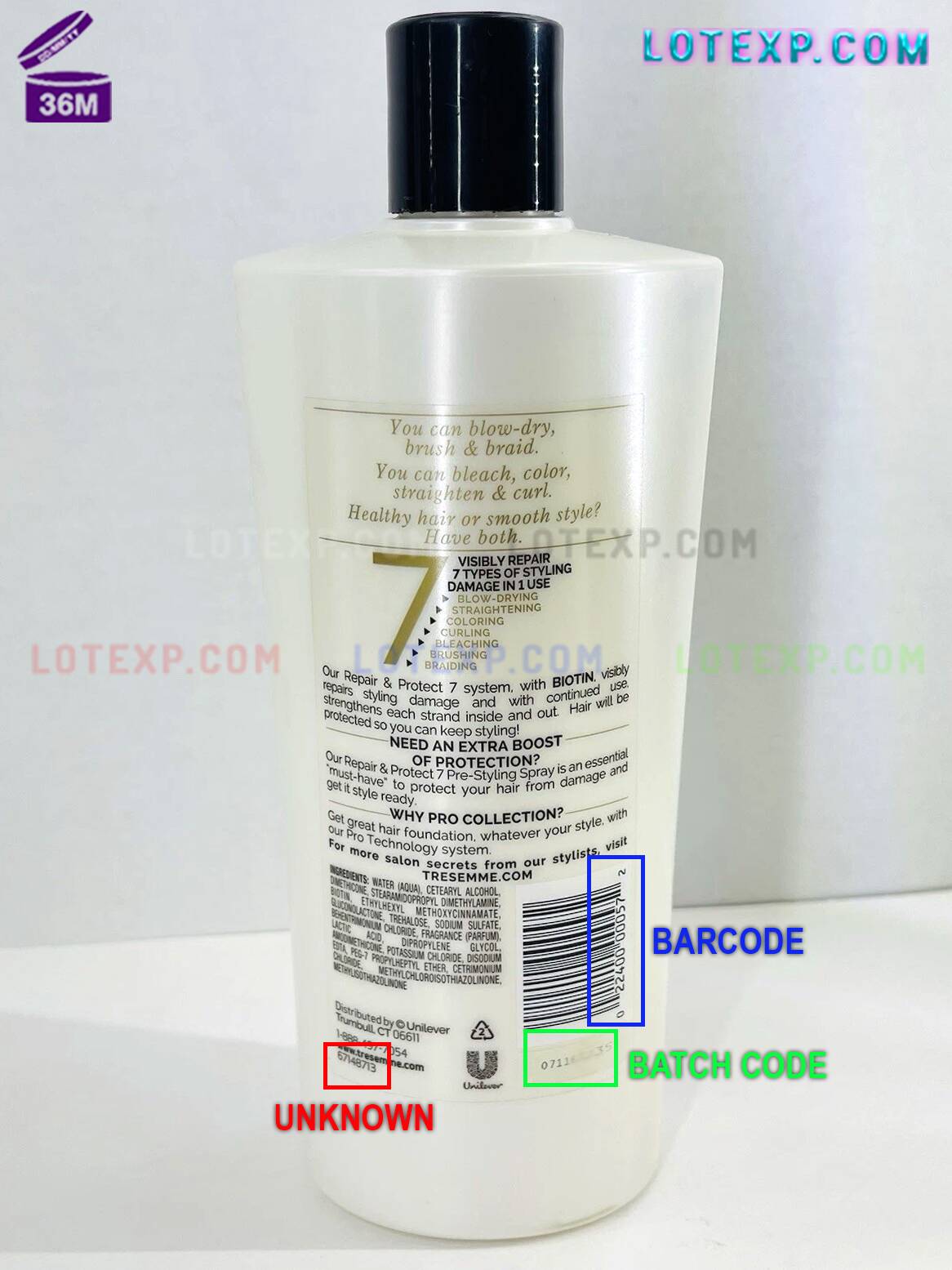 Tresemmé Batch Code 17 A Tresemme Color Revitalize Shampoo bottle, highlighting the need to check its manufacturing date.
